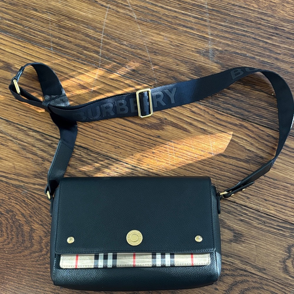 Burberry Black Leather Shoulder Bag with Gold Accents